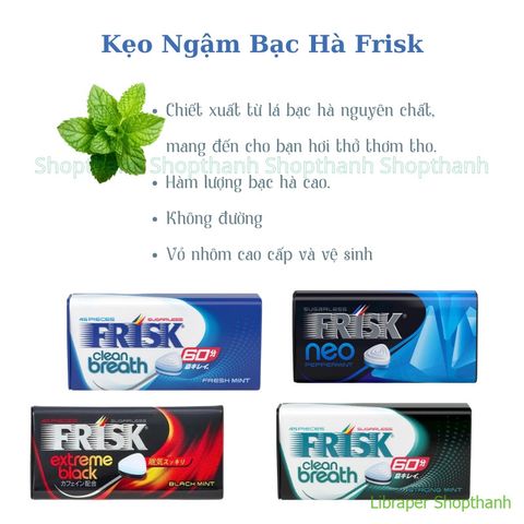 Kẹo Ngậm Frisk Clean Breath Bạc Hà Nhật Bản | Không Đường – Thơm Miệng Lâu, Tự Tin Giao Tiếp