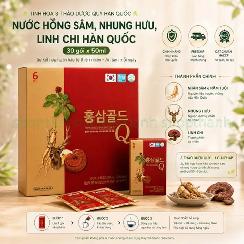 Nước Hồng Sâm Nhung Hươu Linh Chi Hàn Quốc Q Hộp 30 gói x 50ml - Bồi Bổ Cơ Thể Tăng Sức Đề Kháng