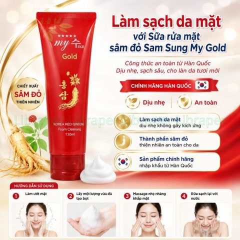 Sữa Rửa Mặt Sâm Đỏ Hàn Quốc My Gold Tuýp 130ml An Toàn Cho Da Nhạy Cảm Và Da Dầu