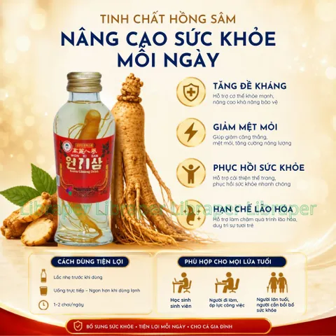 Nước Hồng Sâm Wonkisam Hàn Quốc   Hộp 10 Chai, Bồi Bổ Cơ Thể Giảm Mệt Mỏi, Căng Thẳng Cho Mọi Người