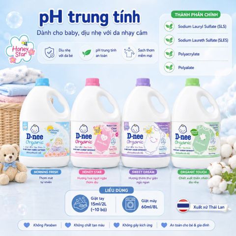 Nước giặt D-nee Dạng Can - PH trung tính làm sạch vết bẩn mềm dịu cho da nhạy cảm tiết kiệm cho bé