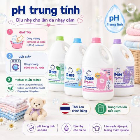 Nước giặt D-nee Dạng Can - PH trung tính làm sạch vết bẩn mềm dịu cho da nhạy cảm tiết kiệm cho bé