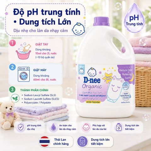 Nước giặt D-nee Dạng Can - PH trung tính làm sạch vết bẩn mềm dịu cho da nhạy cảm tiết kiệm cho bé