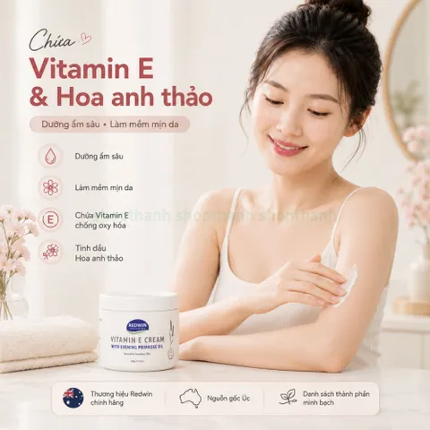 Redwin Vitamin E Cream 330g - kem dưỡng ẩm mềm mịn cho mặt và body chứa tinh dầu hoa Anh Thảo Úc