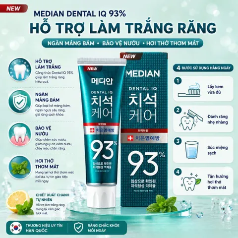 Kem đánh răng Median Dental IQ 93% 120g - làm trắng ngăn mảng bám bảo vệ nướu hơi thở thơm mát