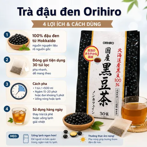 Trà đậu đen Orihiro túi lọc 30 gói - Đậu Đen Hokkaido thơm ngon - hỗ trợ giữ vóc dáng và làm đẹp da