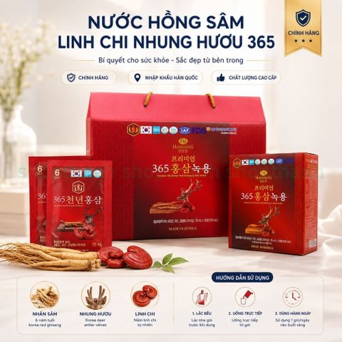 Nước hồng sâm linh chi nhung hươu 365 premium  bồi bổ sức khỏe chính hãng Hàn Quốc quà biếu người già
