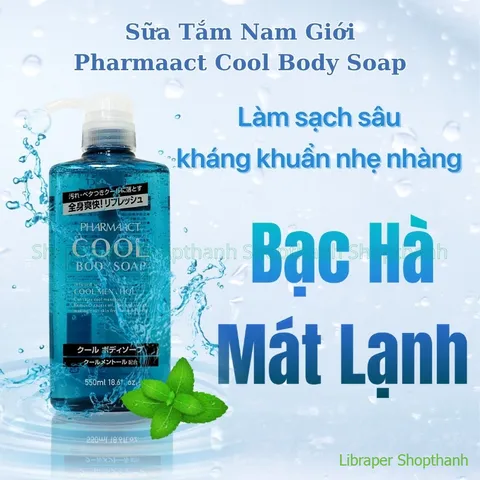 Sữa Tắm Nam Bạc Hà Pharmaact Cool 550ml – Làm Sạch Mát Lạnh, Hương Nam Tính, Chuẩn Nhật
