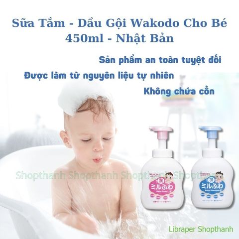 Sữa Tắm & Dầu Gội Wakodo Nhật Bản | Dịu Nhẹ, Không Cay Mắt, An Toàn Cho Bé Sơ Sinh