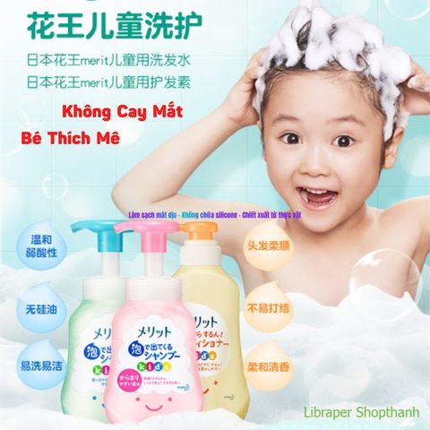 Dầu Gội & Dầu Xả Tạo Bọt Kao Kids Nhật Bản | Không Cay Mắt, Dịu Nhẹ, Bé Dễ Tự Gội – Hàng Nội Địa Nhật