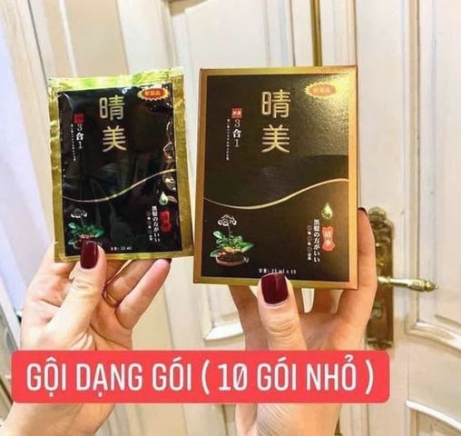 🌿 Dầu gội phủ bạc Komi Nhật Bản chính hãng, đen tóc tự nhiên, hộp 10 gói x 25ml - Nâu Đen