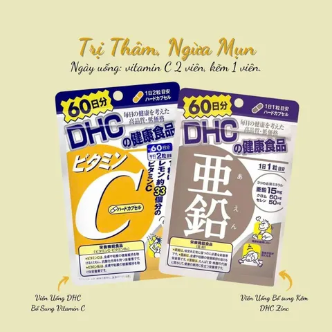 Combo Vitamin C DHC Và Viên Uống Kẽm DHC Nhật Bản 60 Ngày Giúp Sáng Da Giảm Mụn Mờ Thâm