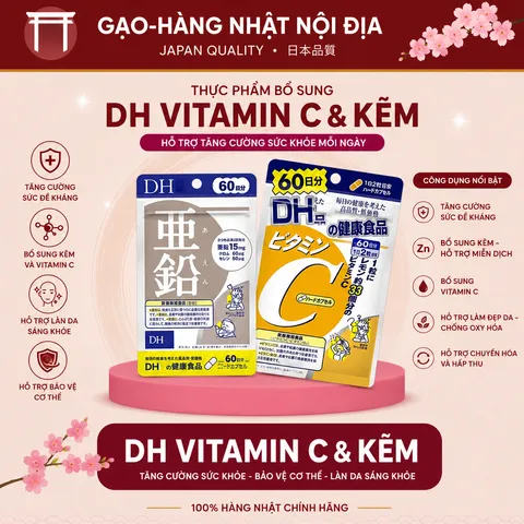Combo Vitamin C DHC Và Viên Uống Kẽm DHC Nhật Bản 60 Ngày Giúp Sáng Da Giảm Mụn Mờ Thâm