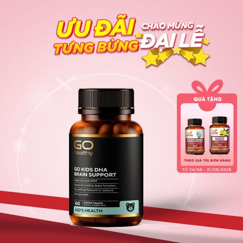 Viên Nhai DHA GO Kids Brain Support 60 Viên - Bổ Sung DHA Từ Tảo Biển, Hỗ Trợ Phát Triển Não Bộ và Thị Giác Cho Trẻ Em