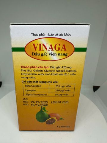 Dầu gấc viên nang VINAGA giúp tăng cường chống oxy hóa, tăng cường sức đề kháng (100 viên)