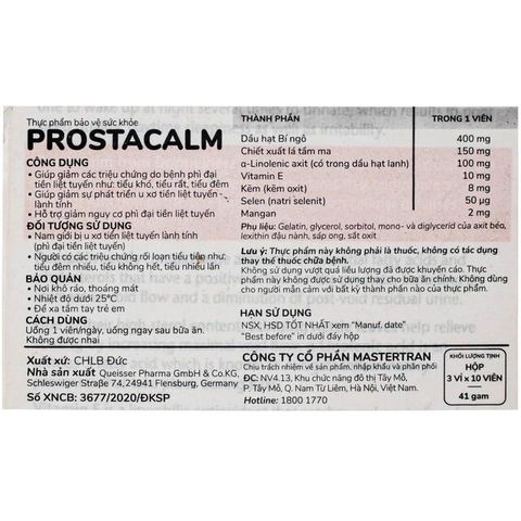 Viên uống giúp giảm triệuu chứngg do bệnhh phì đại tiền liệt tuyến cho nam giới Doppelherz Aktiv Prostacalm (3 vỉ x 10 viên)