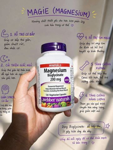 ? Magnesium Bisglycinate 200mg hỗ trợ ngủ ngon, giảm căng thẳng, chính hãng 120 viên