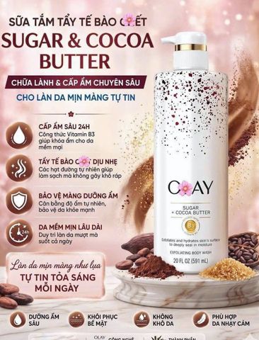 ✨ Sữa tắm Olay Sugar & Cocoa Butter dưỡng ẩm mịn da 591ml Mỹ chính hãng