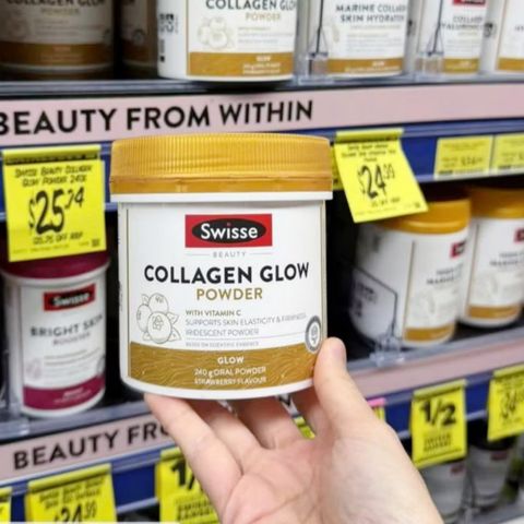 Swisse Beauty Collagen Glow Powder |240g| Collagen thủy phân dạng bột hương dâu bổ trợ kép - Tăng độ đàn hồi & Đẩy lùi lão hóa da [S/P Chuẩn Úc]