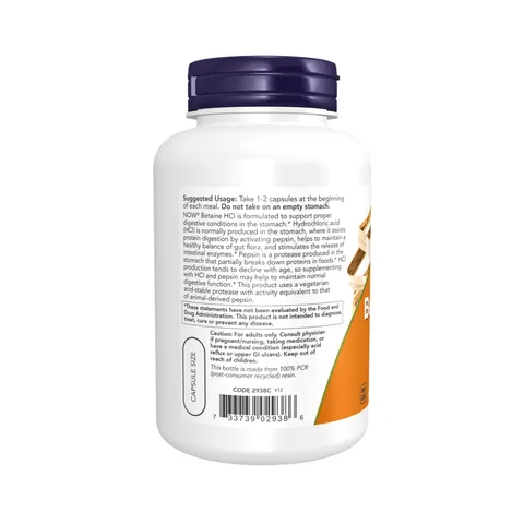 Viên Uống NOW Betaine HCL Hỗ Trợ Hệ Tiêu Hóa Khỏe Mạnh (Hộp 120 viên) - YoungFit