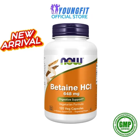 Viên Uống NOW Betaine HCL Hỗ Trợ Hệ Tiêu Hóa Khỏe Mạnh (Hộp 120 viên) - YoungFit