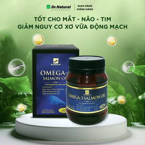 Viên Dầu Cá Hồi Úc Dr Natural Omega 3 Salmon Oil 1000mg - Hộp 180 Viên Giúp Bổ Sung Omega 3 Tốt Cho Mắt, Não, Tim Mạch