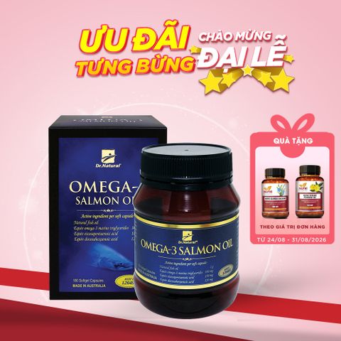 Viên Dầu Cá Hồi Úc Dr Natural Omega 3 Salmon Oil 1000mg - Hộp 180 Viên Giúp Bổ Sung Omega 3 Tốt Cho Mắt, Não, Tim Mạch