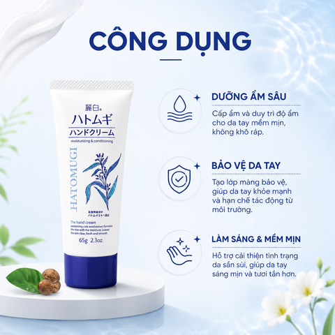 (Nhật Bản) Kem Dưỡng Da Tay Hatomugi Chiết Xuất Ý Dĩ Chính Hãng Hỗ Trợ Dưỡng Ẩm, Làm Mềm Da, Giảm Khô Ráp