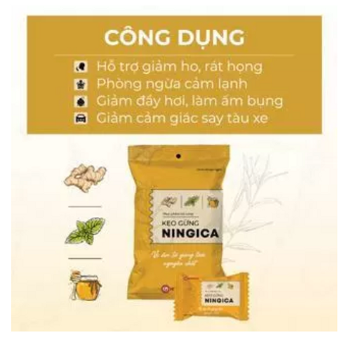 Kẹo gừng Ningica Nam Dược giảm say xe, huyết áp thấp, nhiễm lạnh (Gói 10 viên)