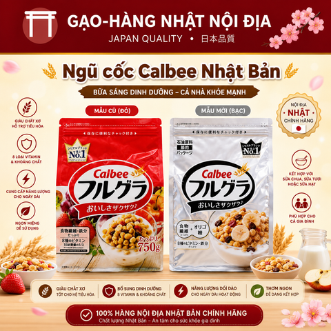 Ngũ Cốc Ăn Liền Calbee Frugra Nhật Bản 750g Mẫu Mới Vỏ Bạc Giàu Chất Xơ Hỗ Trợ Giảm Cân Dinh Dưỡng Cho Bé Và Bà Bầu