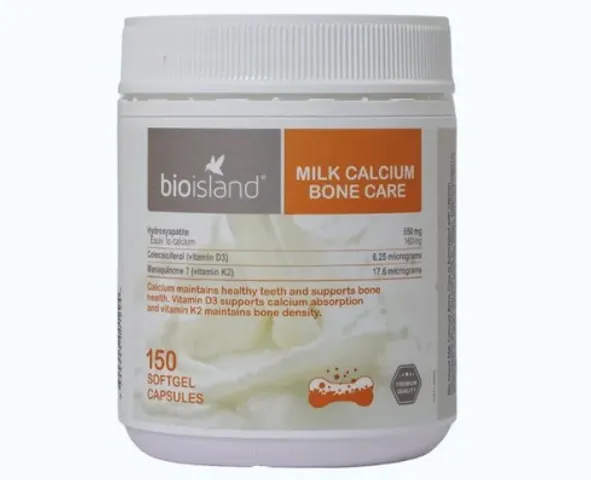 [Nhập khẩu] Bioisland Milk Calcium Bone Care Bổ Sung Canxi, K2 và D3 (Hộp 150 viên)