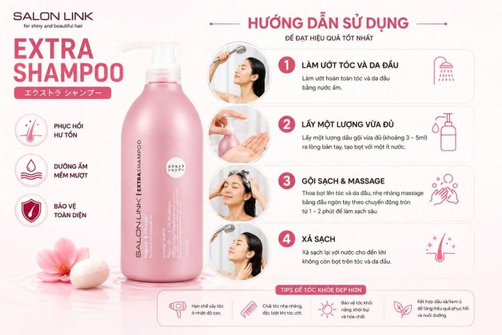 COMB0 Gội Xả Chuẩn Salon Cao Cấp Link Extra Nội Địa Nhật Bản 1000ml - Chăm Sóc Tóc Hư Tổn, Giúp Tóc Suôn Mượt