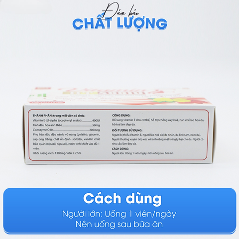 Viên uống Vitamin E đỏ 400IU bổ sung chất chống oxy hóa hạn chế lão hóa da, giảm khô da, nhăn da - Hộp 30 viên