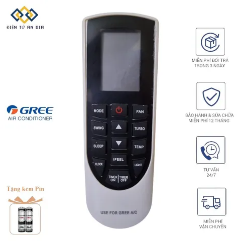 Điều khiển máy lạnh Gree-2 chính hãng – Tương thích các dòng GWC/GWH 1 chiều & 2 chiều Inverter. Hàng chất lượng tốt, bảo hành 6 tháng, tặng kèm pin sử dụng ngay.