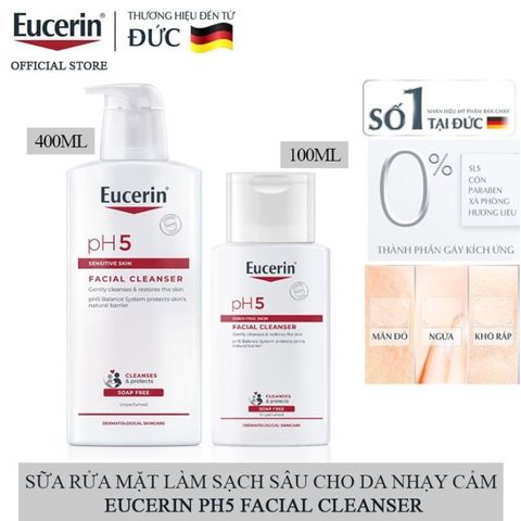 [Eucerin][Kèm Quà Tặng] Sữa Rửa Mặt Dịu Nhẹ Cho Da Nhạy Cảm - pH5 Facial Cleanser Sensitive Skin