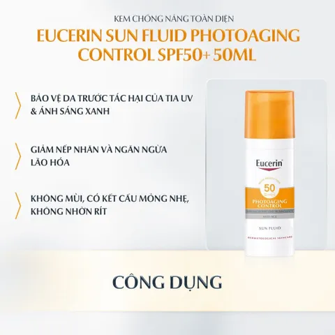 [Eucerin][Kèm Quà Tặng] Kem Chống Nắng Ngừa Da Lão Hóa FPS50+ - Sun Fluid Photoaging Control SPF 50+