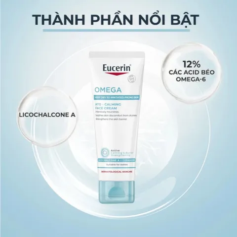 [Eucerin] [Kèm Quà Tặng] Kem Dưỡng Giúp Phục Hồi & Tái Tạo Da 50ml - Omega Ato-Calming Face Cream