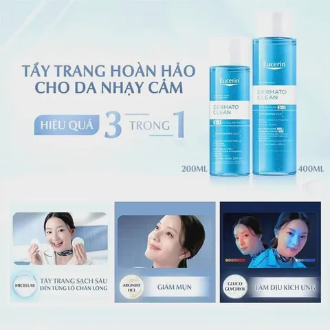 [Eucerin] [Kèm Quà Tặng] Nước Tẩy Trang Dịu Nhẹ Cho Da Nhạy Cảm - DermatoCLEAN Micellar Water 3 In 1