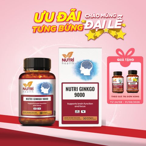 Viên Uống Bổ Não NUTRI GINKGO 9000 - Tăng Cường Trí Nhớ và Tuần Hoàn Não - 30 Viên Hỗ Trợ Sức Khỏe Tinh Thần