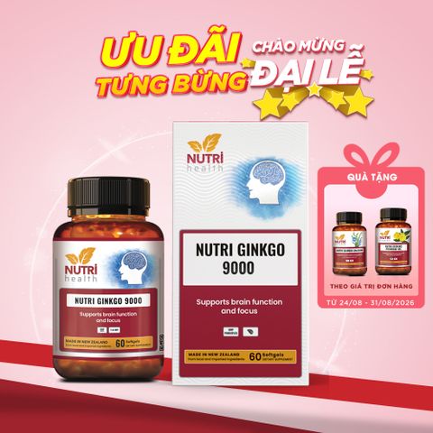 Viên Uống Bổ Não NUTRI GINKGO 9000 - Hỗ Trợ Tăng Cường Tuần Hoàn Não, Cải Thiện Tập Trung (60 Viên)