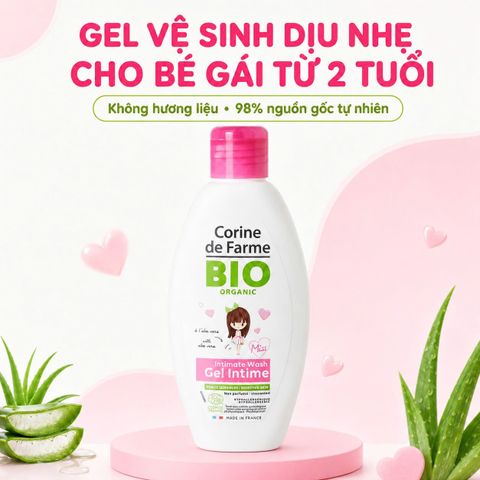 Gel Vệ Sinh Bé Gái Corine de Farme BIO Organic 125 ml Dịu Nhẹ Không Hương Liệu Cho Bé Từ 2 Tuổi Pháp