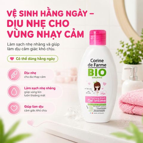 Gel Vệ Sinh Bé Gái Corine de Farme BIO Organic 125 ml Dịu Nhẹ Không Hương Liệu Cho Bé Từ 2 Tuổi Pháp