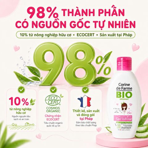 Gel Vệ Sinh Bé Gái Corine de Farme BIO Organic 125 ml Dịu Nhẹ Không Hương Liệu Cho Bé Từ 2 Tuổi Pháp