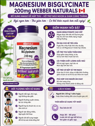 ⚡ Magnesium Bisglycinate 200mg hỗ trợ ngủ ngon, giảm căng thẳng 120 viên - Giao nhanh, tiết kiệm