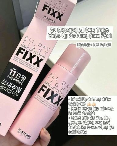 Xịt khóa nền SO Natural All Day Tight Make Up Setting Fixx 75ml giữ lớp nền bền màu 💸