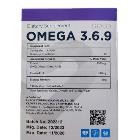 Viên uống Omega 3.6.9 Gold Nhập khẩu Tây Ban Nha | Hộp 30 viên