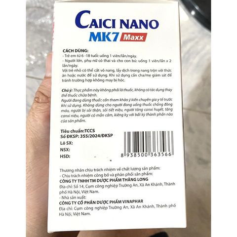 VIÊN UỐNG Calcium Calci Nano Mk7 Maxx Tảo biển đỏ chống còi xương loãng xương, cho xương và răng chắc khỏe