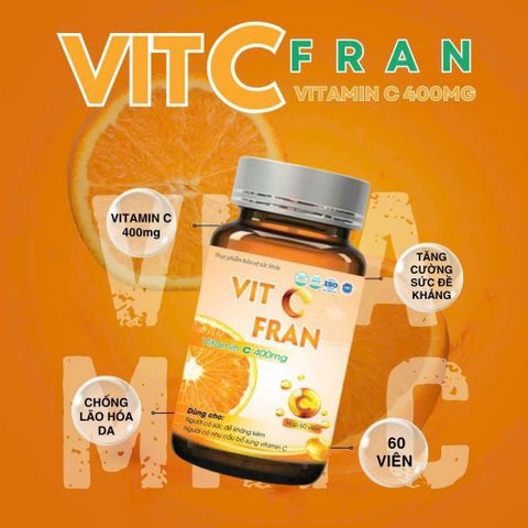 Vitamin C VIT C FRAN 400mg hỗ trợ làm đẹp da, tăng cường sức đề kháng (hộp 60 viên)