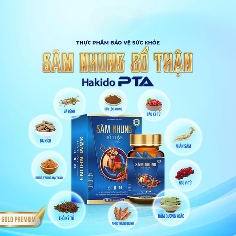 Sâm Nhung Bổ Thận Hakido-PTA - Hỗ trợ tăng cường sức khoẻ, Bổ thận td, Mạnh gân cốt Hộp 30 viên