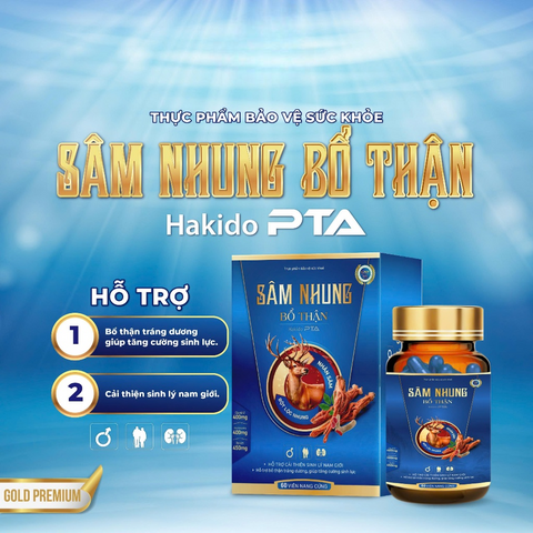 Sâm Nhung Bổ Thận Hakido-PTA - Hỗ trợ tăng cường sức khoẻ, Bổ thận td, Mạnh gân cốt Hộp 30 viên